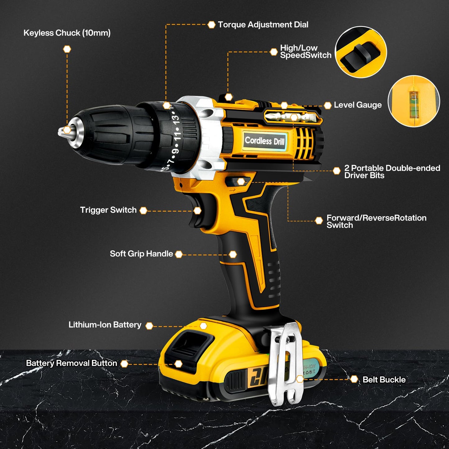 SET DE TALADRO 2 BATERIAS 21 V 26 PZ AMARILLO HASS/ AM